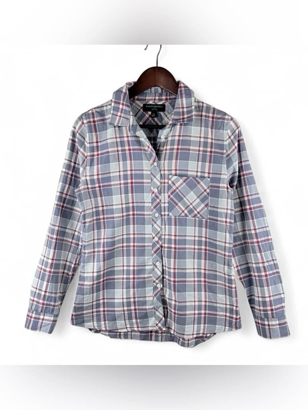 Banana Republic Women's Button Up Classic Plaid Shirt Business Work Casual XS